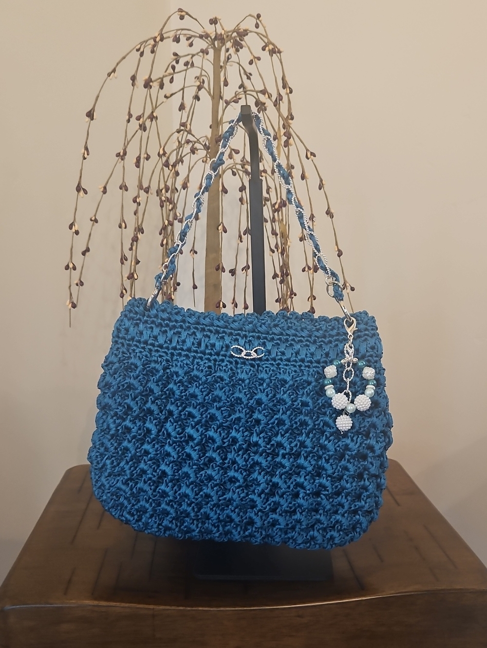 Handcrocheted Teal Crochet Chain-Handle Women's Evening Bag.  Handmade By Me!